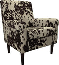 Pemberly Row Rolled Arm Lounge Chair 35 H x 28 W x 30 D Fabric Cowprint Design Cowhide Brown Finish Contemporary Accent Chair for Living Room or Bedroom