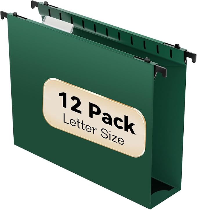 Plastic Hanging File Folder Extra Capacity12 Pack Reinforced Hang Folders with Heavy Duty 2 Inch ExpansionFiling Cabinet Folders Letter SizeHanging Organizer Designed for Bulky Files(Green)