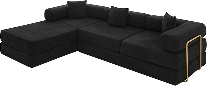 Eafurn L Shaped Convertible Sleeper Sofa Bed King Size Sleeper Sofabed 7-in-1 DIY Combination Corduroy Folding Mattress Couch with Fixed-Shape Frame Boneless Floor Sofa Couch