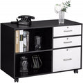 HASMI Filing Cabinet Wood Filing Cabinet with 3 Drawer and 2 Open Shelves Office Storage Cabinet with Wheel Printer Stand Storage Cabinet
