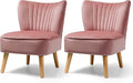 KOTEK Velvet Accent Chairs Set of 2 Modern Armless Accent Chair w/Solid Rubber Wood Legs Upholstered Side Chair Club Sofa Chair Slipper Chair for Living Room Bedroom (Pink)