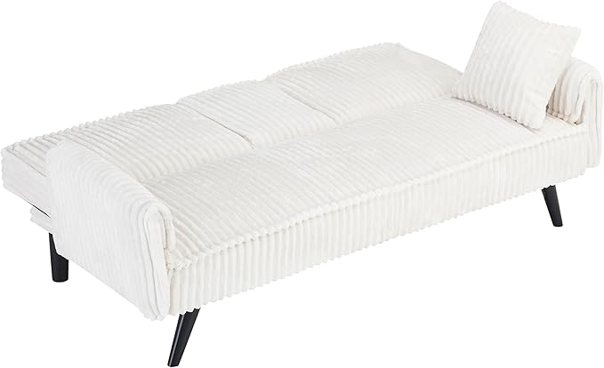 72'' Fabric Loveseat Sofa Comfy Corduroy Couch with 2 Embedded Teacup Holders 2 Seater Sofa with Adjustable Backrest Modern Small Convertible Futon Sofa Bed for Living Room Apartment (White)