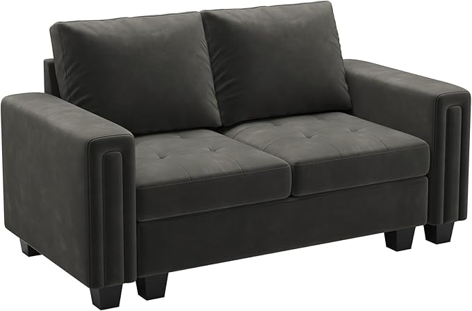 Belffin Velvet Modular Loveseat Sofa Couch 2 Seater Sofa Love Seats for Small Space Grey