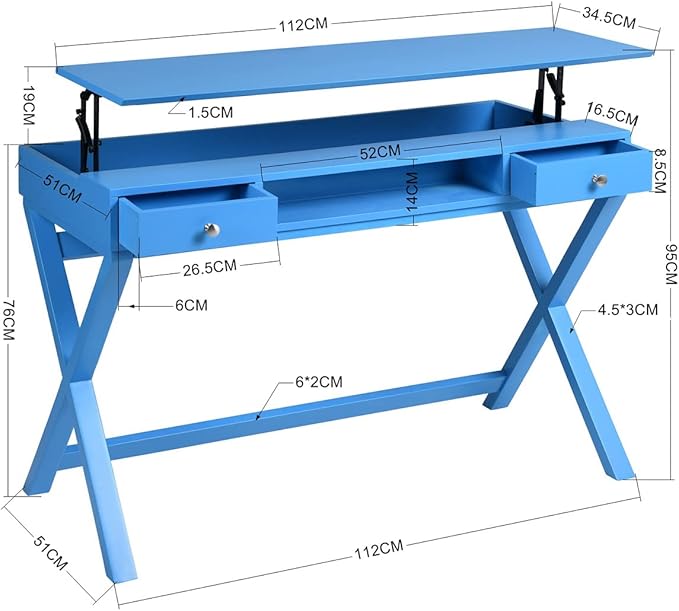 Lift Desk with 2 Drawer Storage Computer Desk with Lift Table Top Adjustable Height Table for Home Office Living RoomBlue