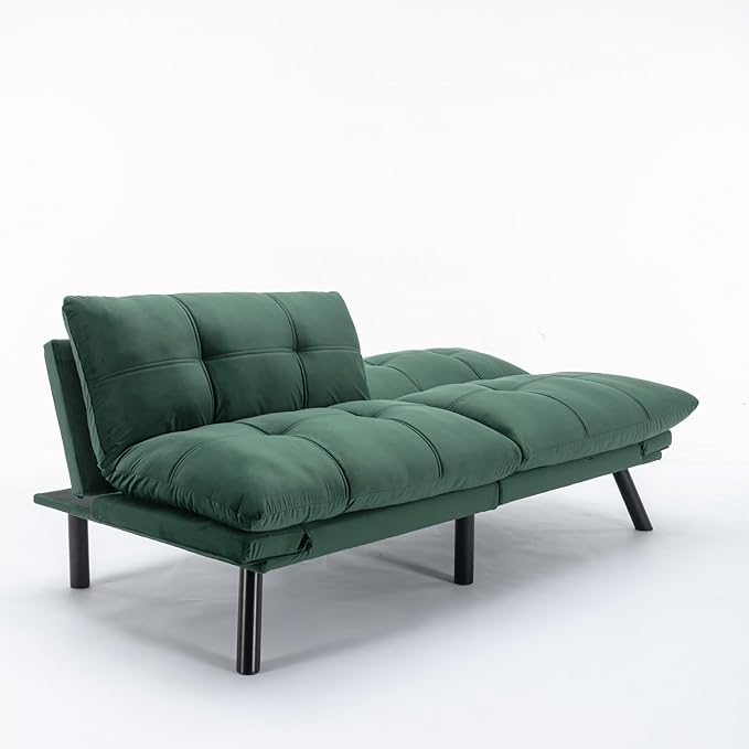 Anwick Futon Sofa Bed Velvet Convertible Futon Sleeper Couch 71 Sleeper Sofa Bed with Adjustable Backrest Modern Loveseat Couch for Compact Living Room Apartment Office (Green)