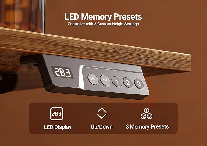 Seang Electric Height Adjustable Standing Desk 48 x 24 Inch Sit-Stand Desk with Stable T-Shaped Frame 3 Memory Buttons &amp Cable Organization for Home Office Workstation Black Frame/Rustic Brown