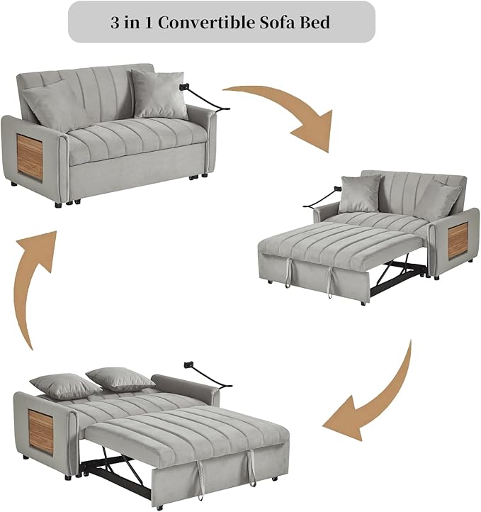 Loveseat Sleeper Sofa 3 in 1 Convertible Sofa Bed Adjustable Backrest Comfy Pull Out Couch Modern Upholstered Sofa for Living Room Bedroom Apartment Small Space (d-Grey)