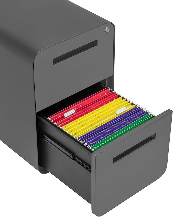 Laura Davidson Furniture Stockpile 2 Drawer Mobile File Cabinet with Lock - Under Desk Metal Filing Cabinet Legal/Letter File Folders Wheels and Stationary Feet Pre-Assembled Dark Grey
