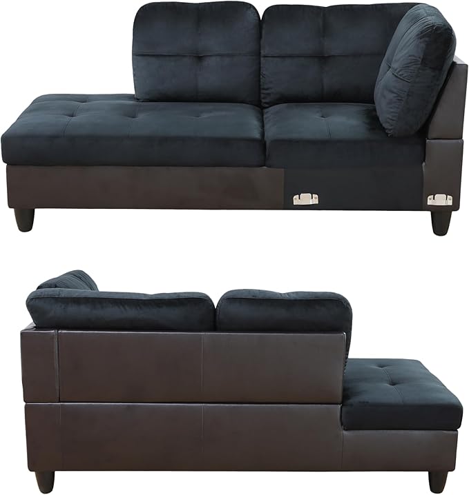 103.5 Inch Modern L-Shaped Couch Flannel Sectional Sofa with Chaise Lounge 4-Seater Couch with Accent Pillows for Living Room Apartment Dark Blue &amp Brown