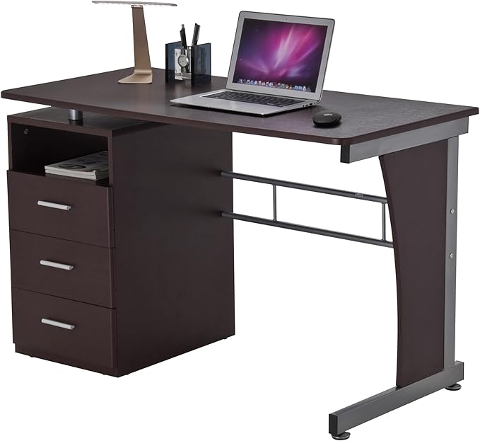 47.25 Computer Desk with Drawers Home Office Desk with Storage Heavy Duty and Water Resistant Study Table Chocolate Brown