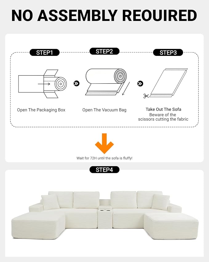 125 Oversized Modular Sectional Sofa Deep Seat Cloud L-Shaped Corduroy Couch with Cup Holders USB Ports &amp Storage Box Upholstered Sleeper Sofa for Living Room No Assembly Required (Beige)