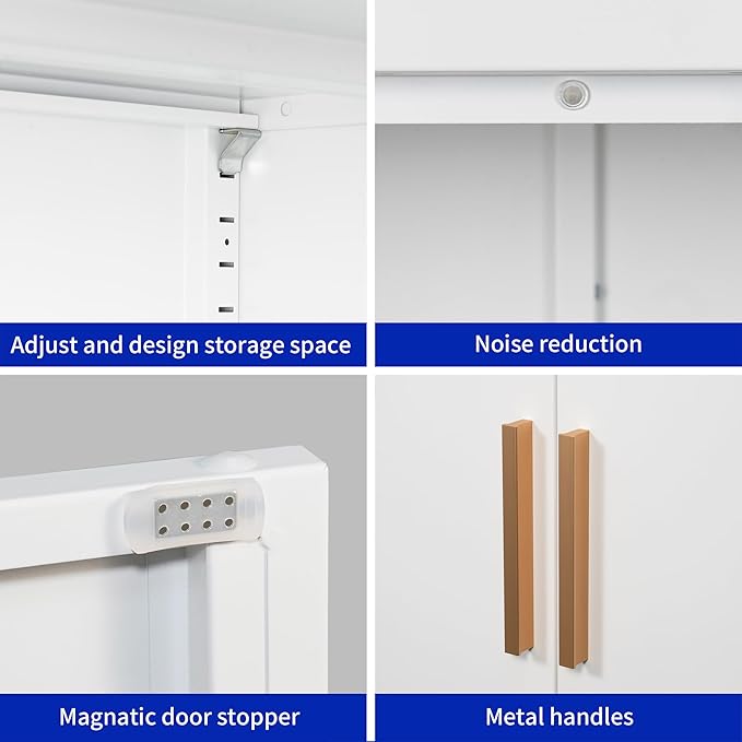 DShade Sideboard Cabinet Cold-Rolled Steel Storage Cabinet with 2 Doors &amp 2 Adjustable Shelves Garage Storage Cabinet Metal File Cabinet for Home Office School Gym (White)
