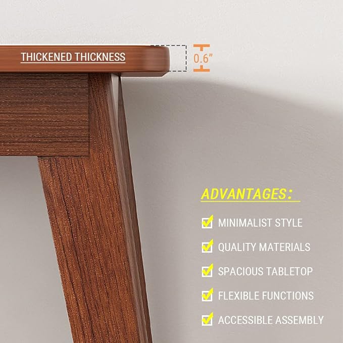 Mid-Century Long Desk Table - 63 Simple Modern Extra Long 2-Person Wood Computer Workstation for Home Office Work in Walnut 63 W x 24 D