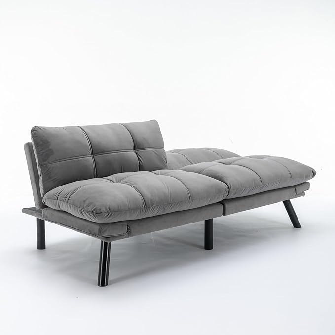 Anwick Futon Sofa Bed Velvet Convertible Futon Sleeper Couch 71 Sleeper Sofa Bed with Adjustable Backrest Modern Loveseat Couch for Compact Living Room Apartment Office (Grey)