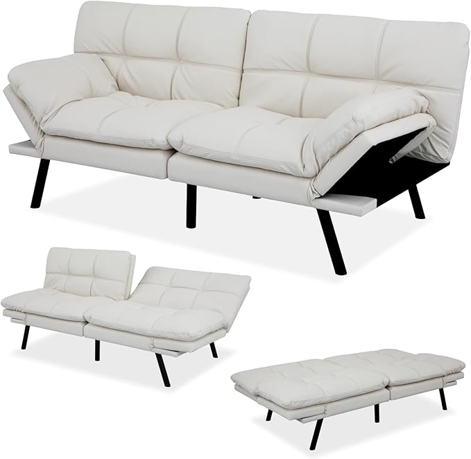MUUEGM Futon Sofa Bed Couch Memory Foam Convertible Modern Loveseat Daybed SofaComfy Sleeper Couch for Apartment Living RoomEasy AssembleWhite