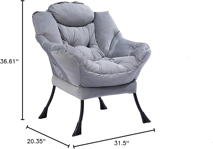 Living Room Chairs Modern Cotton Fabric Lazy Chair Accent Contemporary Lounge Chair Single Steel e Leisure Sofa Chair with Armrests and A Side Pocket (Light Gray02)