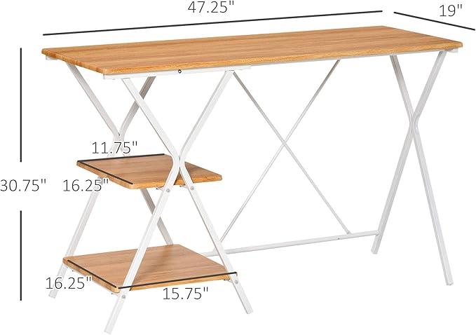 HOMCOM Computer Desk with Storage Shelves Writing Desk for Home Office Study Workstation Natural