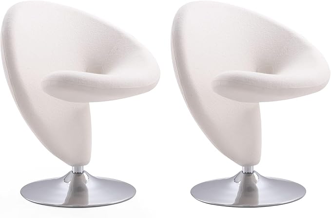 Manhattan Comfort Curl Swivel Accent Chair Set of 2 with 360° Turn Fully Assembled Upholstered in Wool Blend Modern Ergonomic Design with Polished Chrome Base Living Room &amp Office Set of 2 C