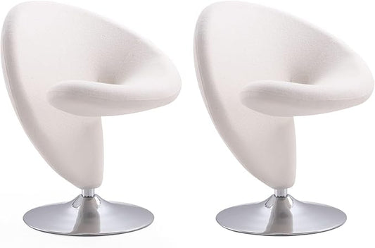 Manhattan Comfort Curl Swivel Accent Chair Set of 2 with 360° Turn Fully Assembled Upholstered in Wool Blend Modern Ergonomic Design with Polished Chrome Base Living Room &amp Office Set of 2 C