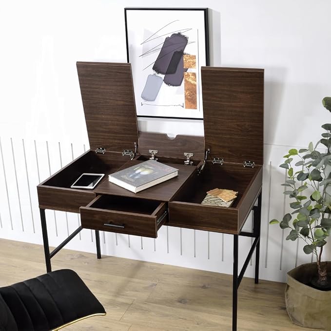 Oak &amp Black Writing Desk with USB Port - Computer Desk for Home Office