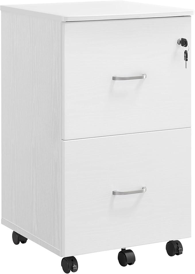 VASAGLE 2-Drawer File Cabinet Locking Filing Cabinet for Home Office Small Rolling Printer Stand A4 Letter-Size Hanging Files Assembly Required Snow White ULCD027T46V2