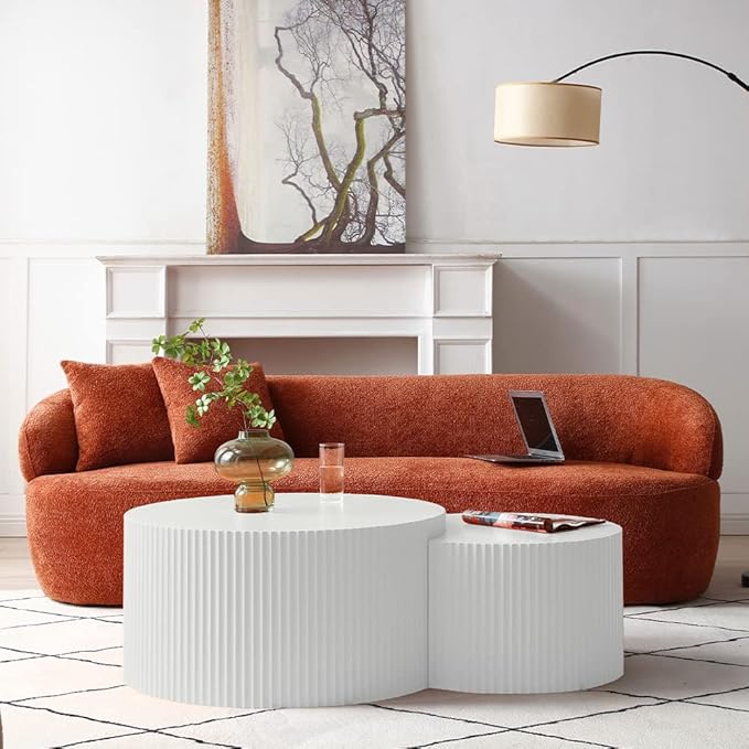 Curved Sofa Couch 86.6 3-Seater Modern Boucle Sectional Couch Comfy Cloud Upholstered 3 Seat Leisure Cushion Sofa with Pillows for Living Room Bedroom Office ApartmentOrange