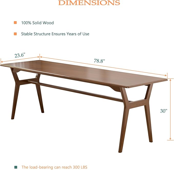 Solid Wood Study Desk - 78.8 Double Long Computer Table for Home Office 2-Person PC Workstation Walnut