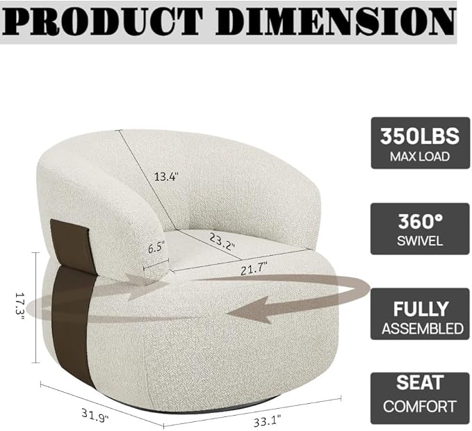 Swivel Barrel Accent Chairs-Modern Round Club Arm Chair Upholstered Living Room Armchair Single Sofa Seating Bedroom Side Reading Seat for Living Roon Office (Beige-Chenille 1*Seat)
