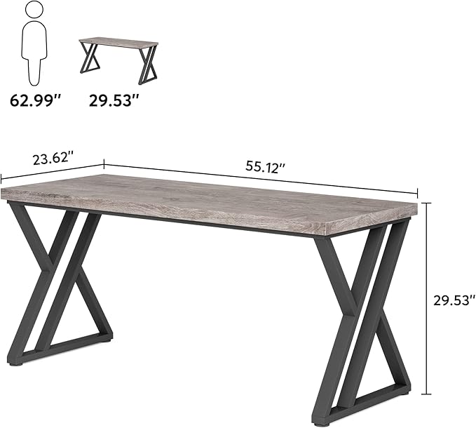 Tribesigns Writing Computer Desk 55 inch Heavy Duty Study Desk with Z-Shaped Metal Leg Modern Simple Home Office Computer Desk Grey
