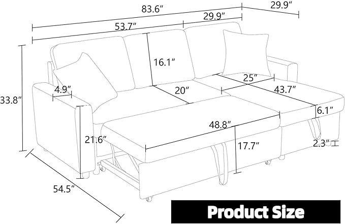Convertible Sofa Bed Couch 2 Seat Solid Wood Sectional Couches for Living Room with Storage Sleeper Sofa Couch with Pullout Bed for Apartment Red