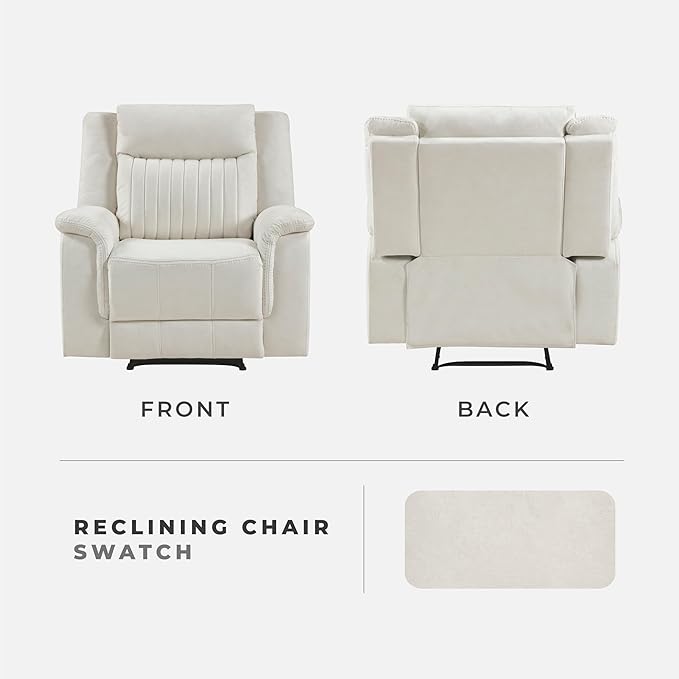 Lexicon Manual Recliner Chair Polished Microfiber Reclining Sofa Chair Home Theater Seating Wall Hugger Manual Recliner for Living Room/Office/Apartment Beige