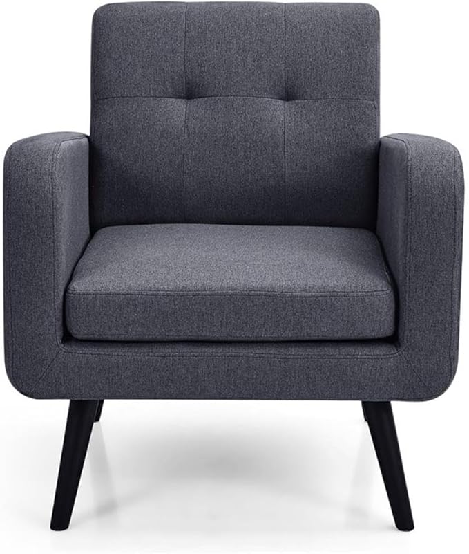 Pemberly Row Contemporary Fabric Accent Chair Gray Linen Upholstery Rubber Wood Legs Tufted Backrest 29.5 L x 29.5 W x 32.5 H Comfortable Living Room or Reception Room Seating