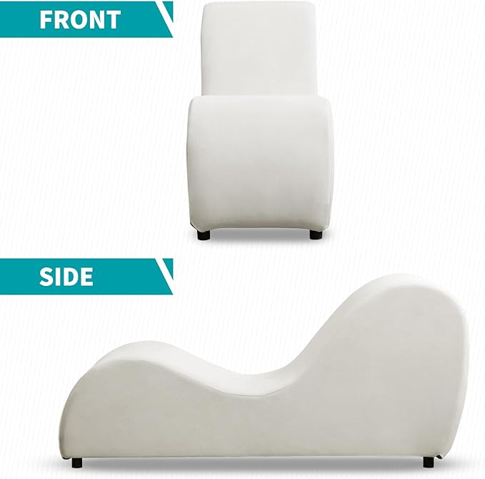 BALUS 60.6 W Yoga Sofa Chaise Lounge Chair for Adults Ergonomic S-Shape Yoga Chairs Indoor for Living Room Relaxing Modern Velvet Chaise Lounges Chair for Small Space Stretching Exercising - Beige