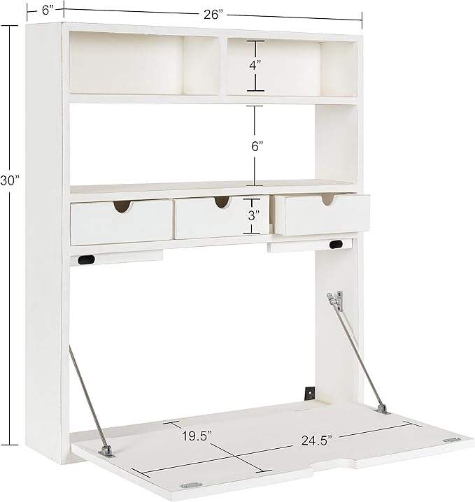 Kate and Laurel Georgie Rustic Wood Floating Desk 26 x 6 x 30 White Transitional Computer Desk for Home Office with Folding Design