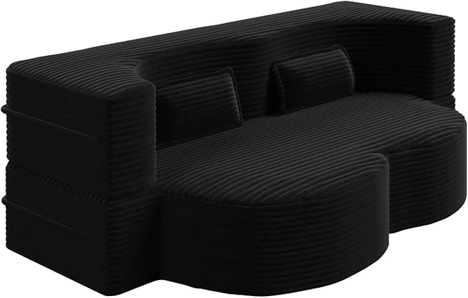 Modern 2-in-1 Convertible Sofa Bed 78 Full Size Corduroy Floor Sofa with 2 Pillows Folding Mattress Sleeper for Living Room &amp Guest Room No Assembly Required