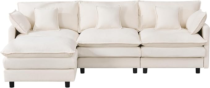 KEIKI 101.9 Modular Sectional Sofa with Movable Ottoman 3 Seat Modern Sofa Set L-Shape Sectional Couches for Living Room Apartment Beige