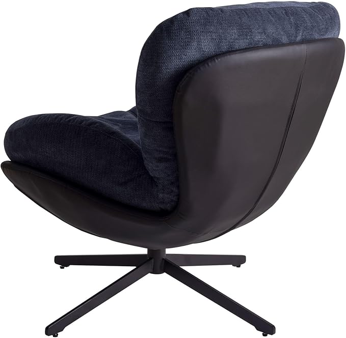 360° Swivel Accent Chair Modern Chenille Lounge Chair with Faux Leather and Black Metal Base Frame Comfortable Reading Chair for Small Spaces Living Room Bedroom Reading Corner Office Navy Blue