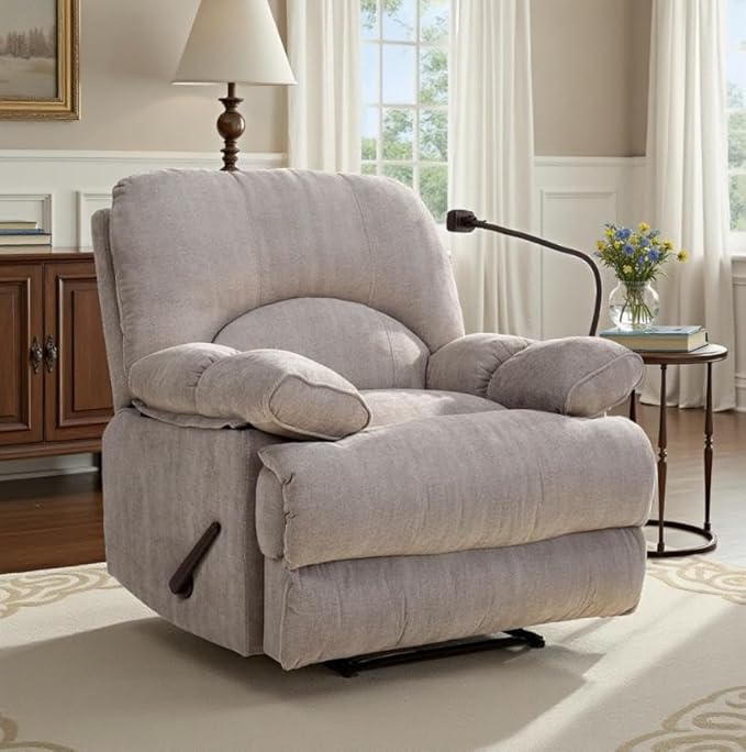 Oversized Recliner Chairs with Phone Holder Large Recliner Soft Fabric Overstuffed Big Man Recliner for Heavy Duty Adults for Living Room Bedroom Nursery RV Brown