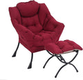 LITA Lazy Chair with Ottoman Modern Accent Leisure Upholstered Sofa Chairs Contemporary Lounge Reading Chairs with Armrests and a Side Pocket for Living Room Bedroom &amp Small Space Burgundy