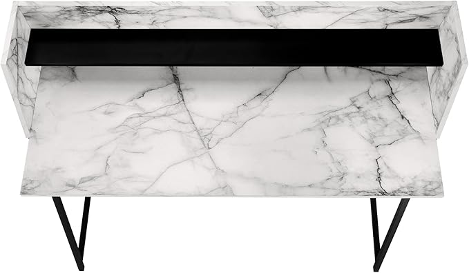 Monarch Specialties I 7549 Computer Desk Home Office Laptop Storage Shelves 48 L Work Metal Laminate White Marble Look Black Contemporary Modern