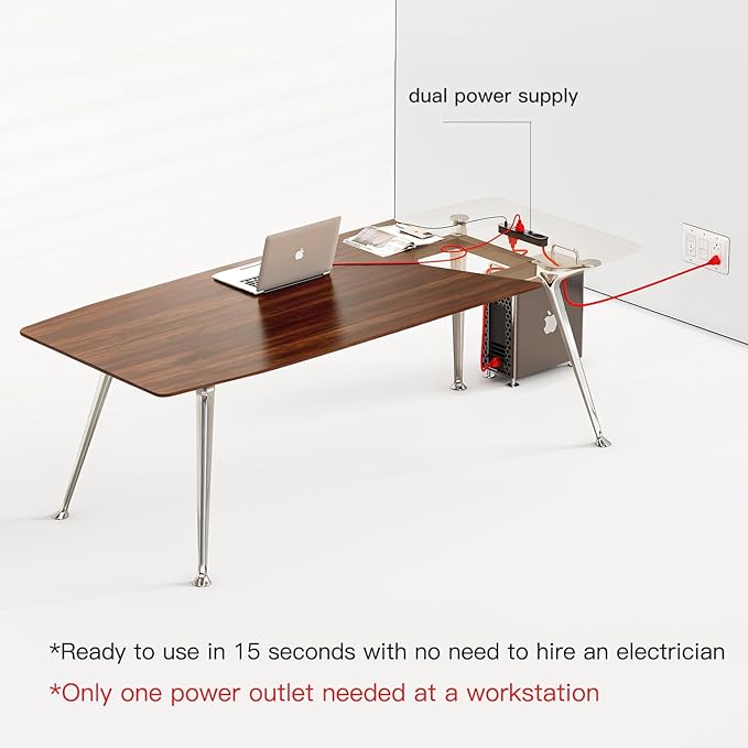 71-Inch Executive Desk Computer Office Desk Workstation with Chrome-Plated Legs and Built-in Power Outlet Writing Table Business Furniture Modern Minimalist Style for Home Office Walnut