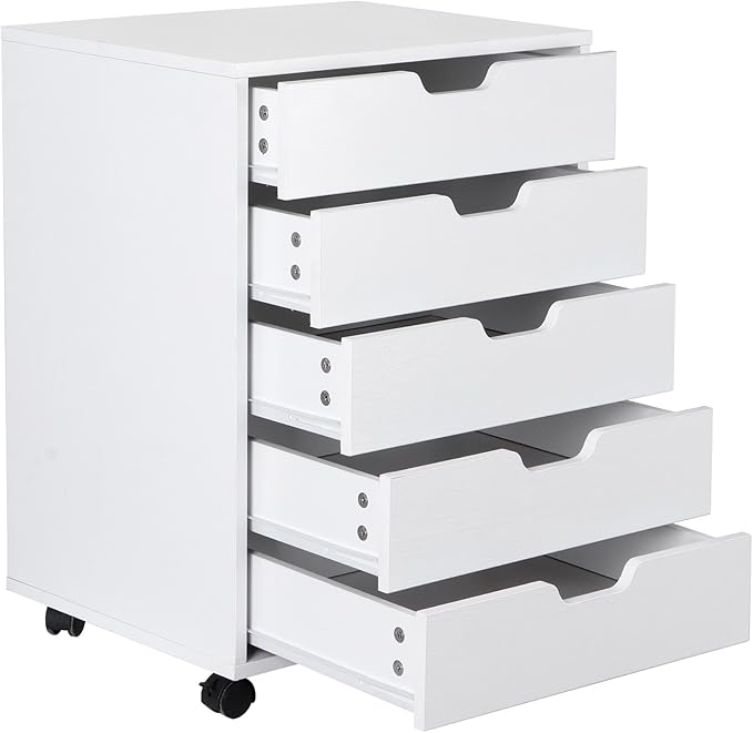 Nouva 5-Drawer File Cabinet Chest - Vertical Mobile Filing Cabinet w/WheelsUnder Beside Desk Chest Storage Printer Stand for Home OfficeWhite