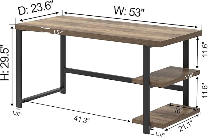 FOLUBAN Computer Desk Modern Home Office Desk with Storage Shelves Writing Study Gaming Table for Living Room Bedroom Rustic Oak 53 Inch