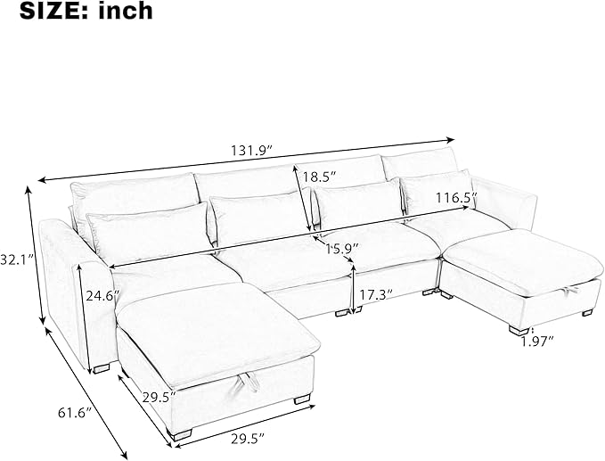 U-Shaped Modular Sofa Freely Transformable Living Room Corner Couch with Two Ottomans Suitable for Home