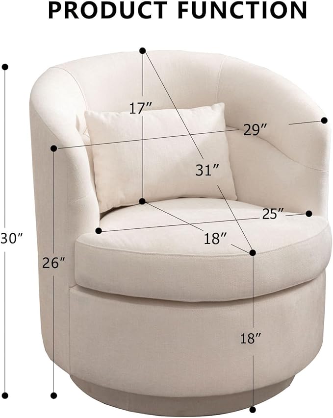 CANMOV Swivel Accent Chair 360 Degree Round Swivel Barrel Chair with Pillow Upholstered Comfy Barrel Armchair Single Club Sofa Chair for Living RoomBedroom Reading Room Beige