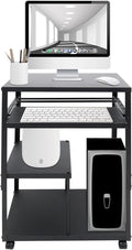 Computer Desk Height Adjustable Rolling Presentation Table w/Keyboard Tray Monitor Stand Hooks Wheels Gaming Desk Home Office Desk