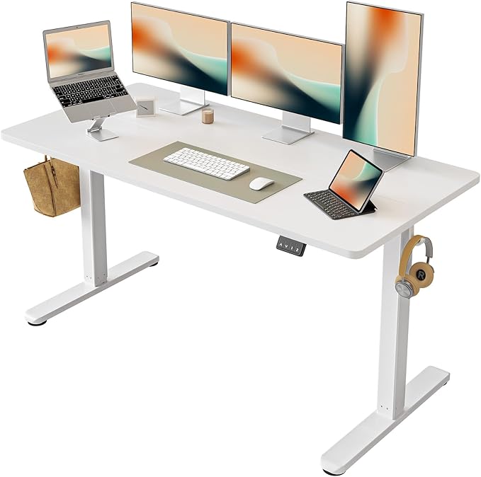 FEZIBO Electric Standing Desk Height Adjustable 55 x 24 Inches Sit Stand up Desk Home Office Computer Desk Rising Memory Presets (White)