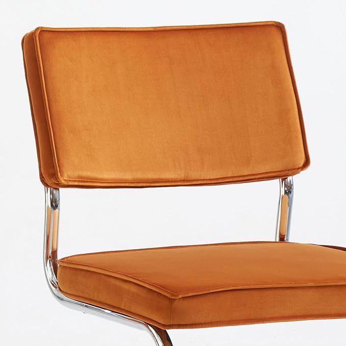 Orange Velvet Dining ChairsMid Century Morden Dining Chairs Minimalistic Style Kitchen &amp Dining Room Chairs Upholstered Comfort Chairs with Chrome Metal Legs Set of 2