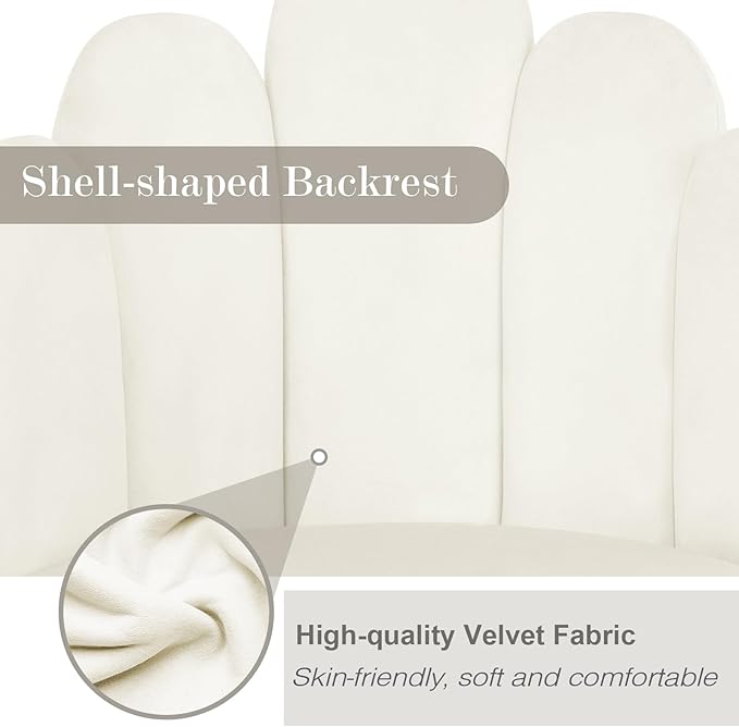 Vanity Chair for Makeup Room - Midcentury Modern Accent Chair for Living Room Bedroom Makeup Chair with Back Support Velvet Chair with Gold Legs (Cream)