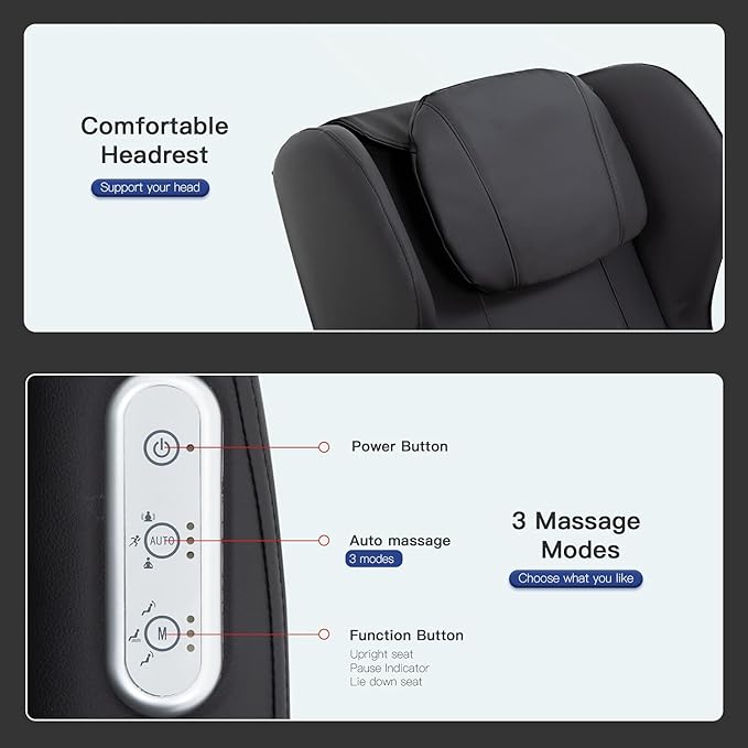 Full Body Shiatsu Massage Chair with 3-Speed Folding Backrest Electric Massage Chair Easy to Move for Living Room Bedroom Office Black